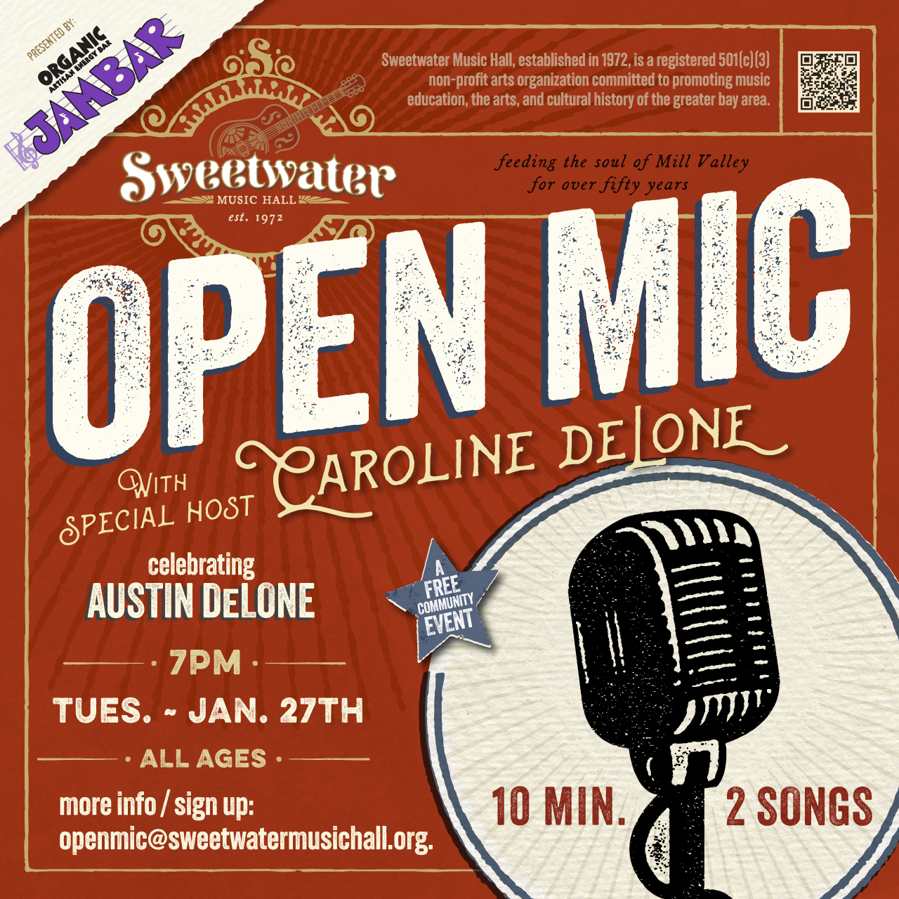 Open Mic Night with Caroline DeLone celebrating Austin DeLone